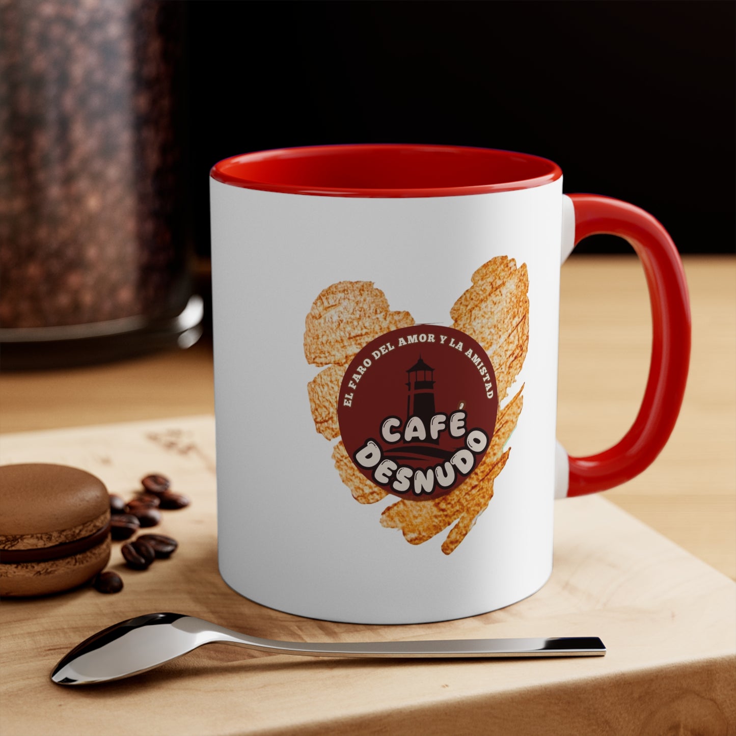 Taza de cerámica con borde y asa de color (11 oz)